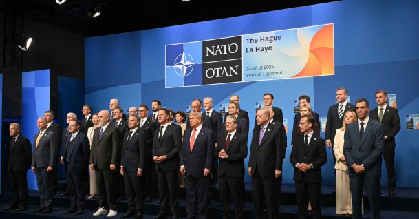 NATO leaders pose for a family photo during the NATO summit, The Hague, Netherlands, June 25, 2025. (AP Photo)