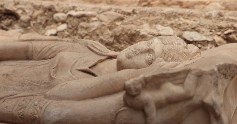 The monumental tomb, believed to belong to an aristocratic woman, was discovered during excavations at Olympos, Antalya, southern Türkiye, May 19, 2026. (AA Photo)