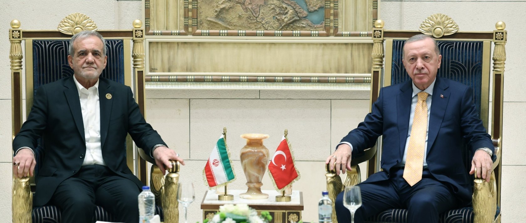 President Recep Tayyip Erdoğan meets with Iranian President Masoud Pezeshkian on the sidelines of D-8 summit in Cairo, Egypt, Dec. 19, 2024. (Turkish Presidential Press Office/Handout, File Photo)