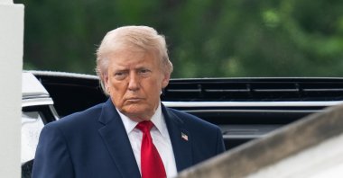 U.S. President Donald Trump inspects the columns of the North Portico of the White House, Washington, U.S., May 25, 2026. (EPA Photo)