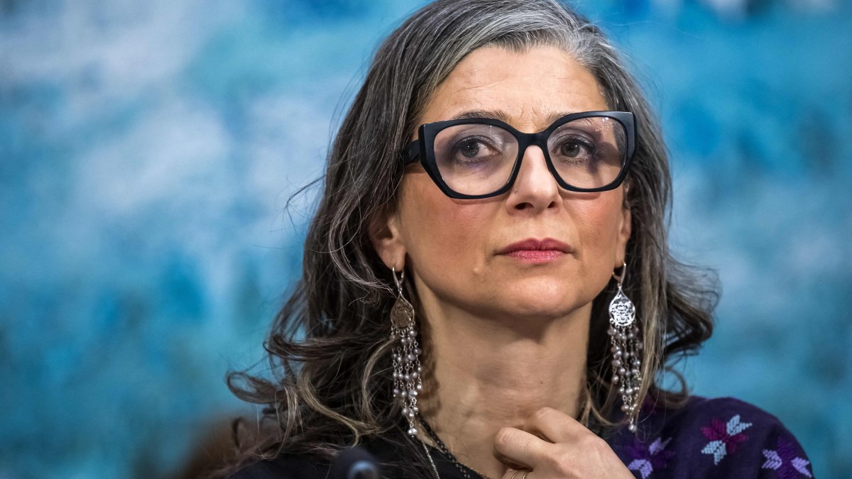 United Nations (UN) special rapporteur on the occupied Palestinian territories Francesca Albanese presents her latest report before delegates at the U.N. Rights Council, in Geneva, Switzerland, March 23, 2026. (AFP Photo)