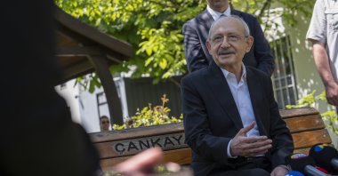 Republican People's Party (CHP) Chair Kemal Kılıçdaroğlu talks to reporters outside his home in Ankara, Türkiye, May 27, 2026. (AA Photo)