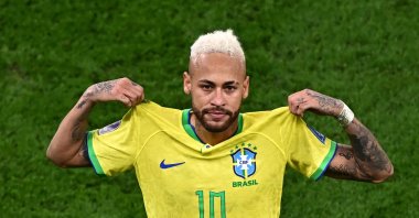 Brazil's Neymar celebrates scoring his team's first goal during the Qatar 2022 World Cup quarterfinal football match between Croatia and Brazil at Education City Stadium in Al-Rayyan, Doha, Qatar, Dec. 9, 2022. (AFP Photo)