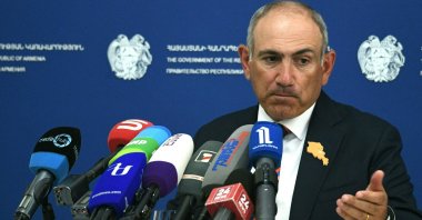 Armenia's Prime Minister Nikol Pashinyan delivers a speech during a press conference for Republic Day in Yerevan, Armenia, May 28, 2026. (AFP Photo)