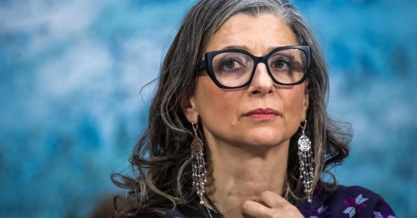 United Nations (UN) special rapporteur on the occupied Palestinian territories Francesca Albanese presents her latest report before delegates at the U.N. Rights Council, in Geneva, Switzerland, March 23, 2026. (AFP Photo)