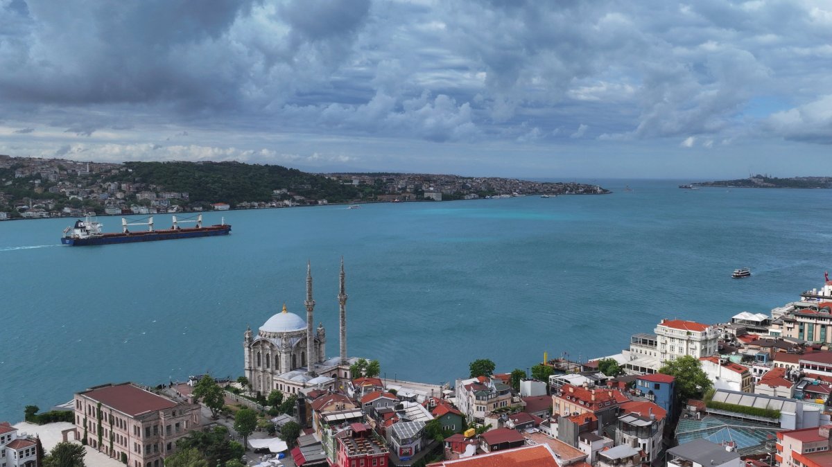 An aerial view shows the turquoise waters of the Bosporus, which separates the European and Asian sides of Istanbul, Türkiye, May 29, 2026. (AA Photo) 