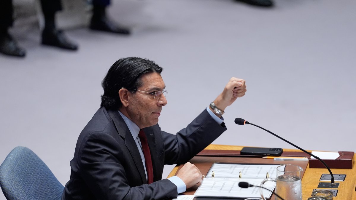 Israeli Ambassador to the United Nations Danny Danon speaks during a meeting of the Security Council at U.N. headquarters, New York, U.S., March 11, 2026. (AP Photo)
