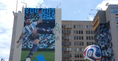 An Adidas advertisement featuring Lionel Messi for the FIFA World Cup 2026 at the E-Central Los Angeles hotel, Los Angeles, U.S., May 28, 2026. (Reuters Photo)