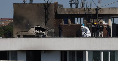 Romanian law enforcement officers work at the site of an explosion in a residential block of flats following a reported drone strike near the border with Ukraine, Galati, Romania, May 29, 2026. (Reuters Photo)