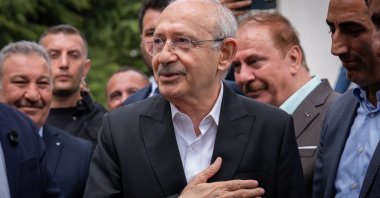 Kemal Kılıçdaroğlu, chairperson of the Republican People’s Party (CHP), greets visitors outside his residence during Eid holiday celebrations in Ankara, Türkiye, May 28, 2026. (AA Photo)