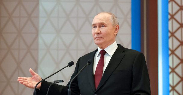 Russia's President Vladimir Putin addresses a press conference during his state visit to Kazakhstan, at the Palace of Independence in Astana, May 29, 2026. (AFP via Handout)