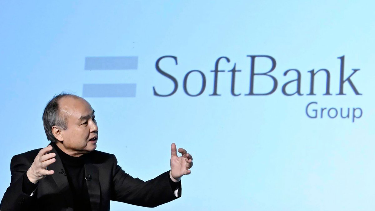 SoftBank Chief Masayoshi Son talks during an event for enterprises in Tokyo, Japan, Feb. 3, 2025. (AP Photo)