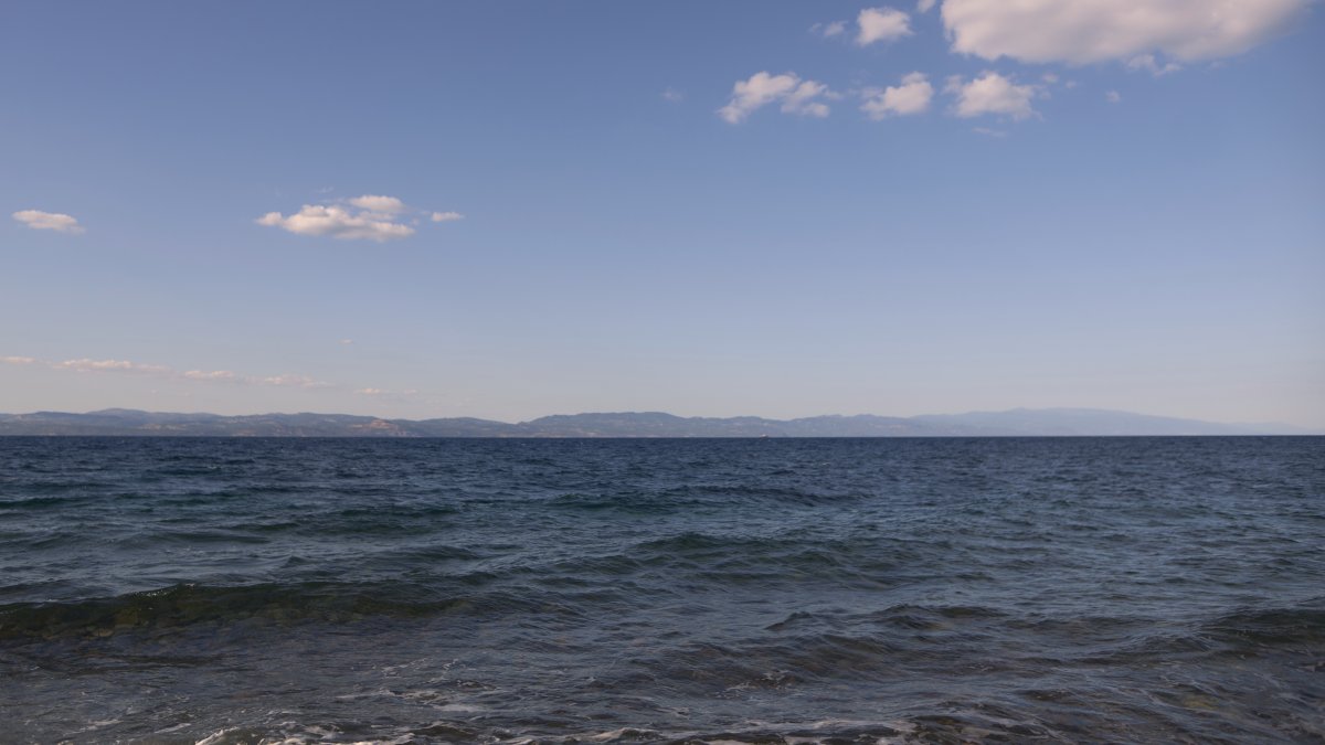 The Aegean Sea, with Türkiye on the background, as seen from the village of Skala Sikamias, on the island of Lesbos, Greece, May 14, 2025. (AP Photo)