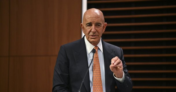 U.S. Ambassador Tom Barrack speaks at an event, Washington, U.S., March 27, 2026. (AA Photo)