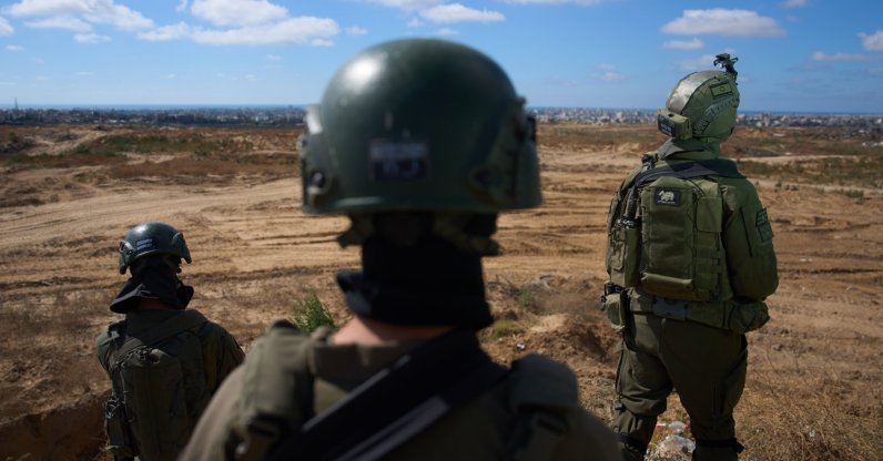 Israeli soldiers occupy a military position overlooking the so-called "yellow line" in the central Gaza Strip, May 26, 2026. (AP Photo)