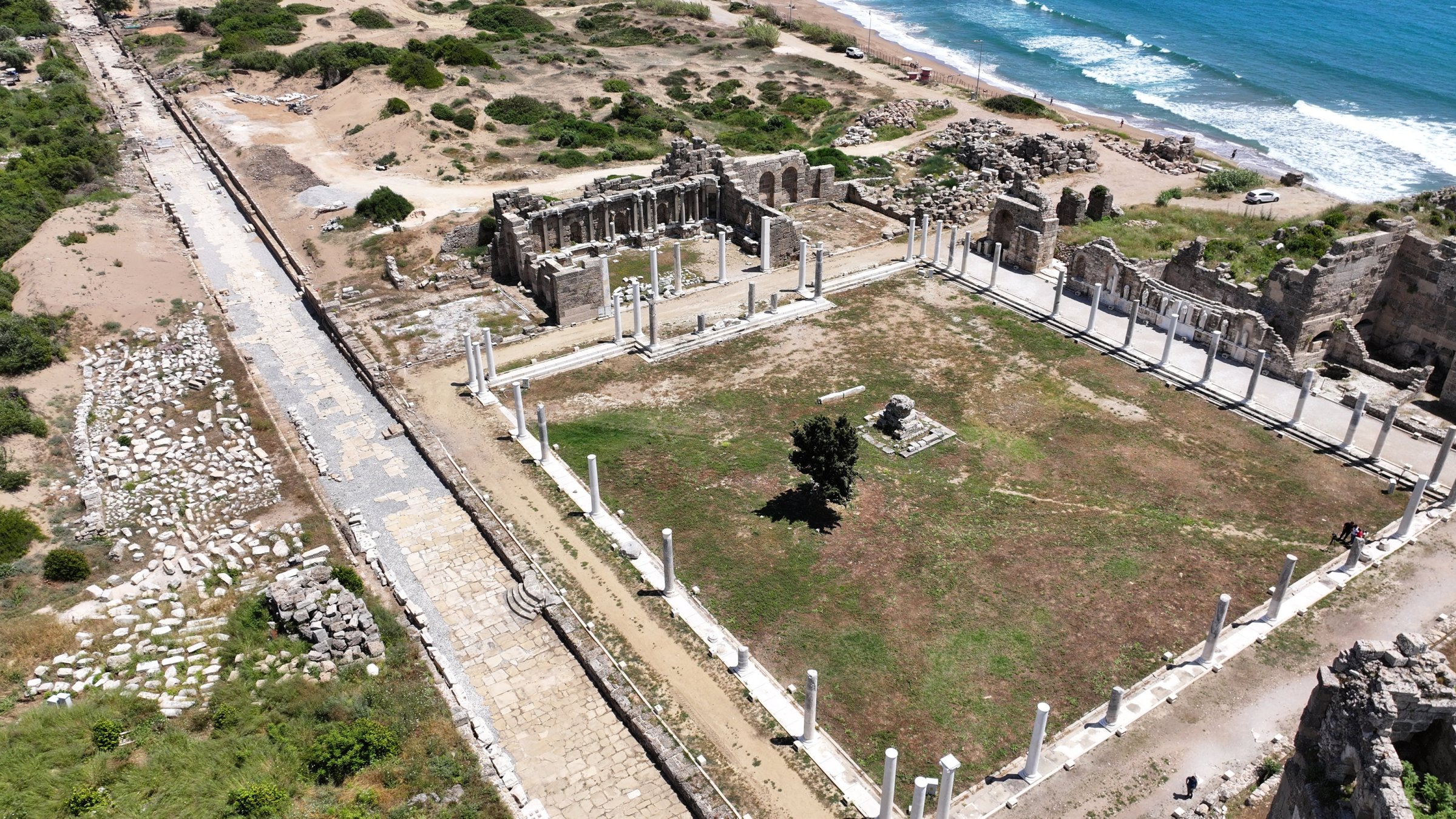 An aerial view of the ancient city of Side, Antalya, southern Türkiye, May 21, 2026. (AA Photo)