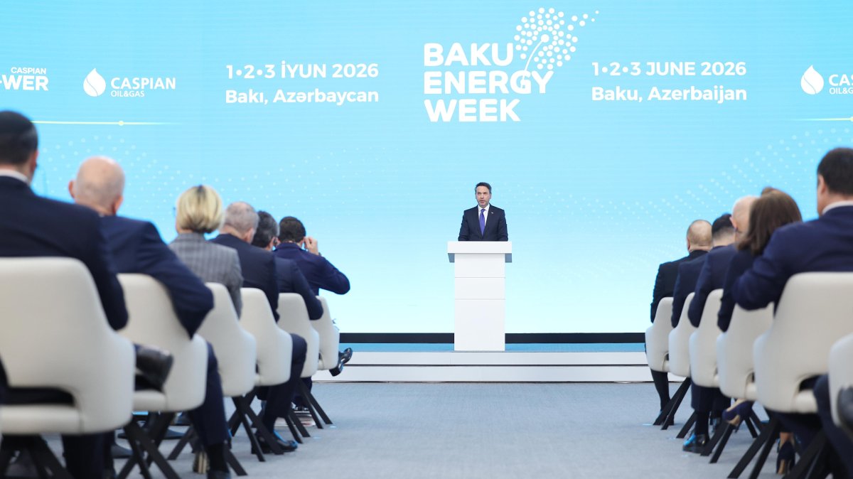 Energy and Natural Resources Minister Alparslan Bayraktar speaks at the opening ​of Baku Energy Week, Baku, Azerbaijan, June 1, 2026. (AA Photo)
