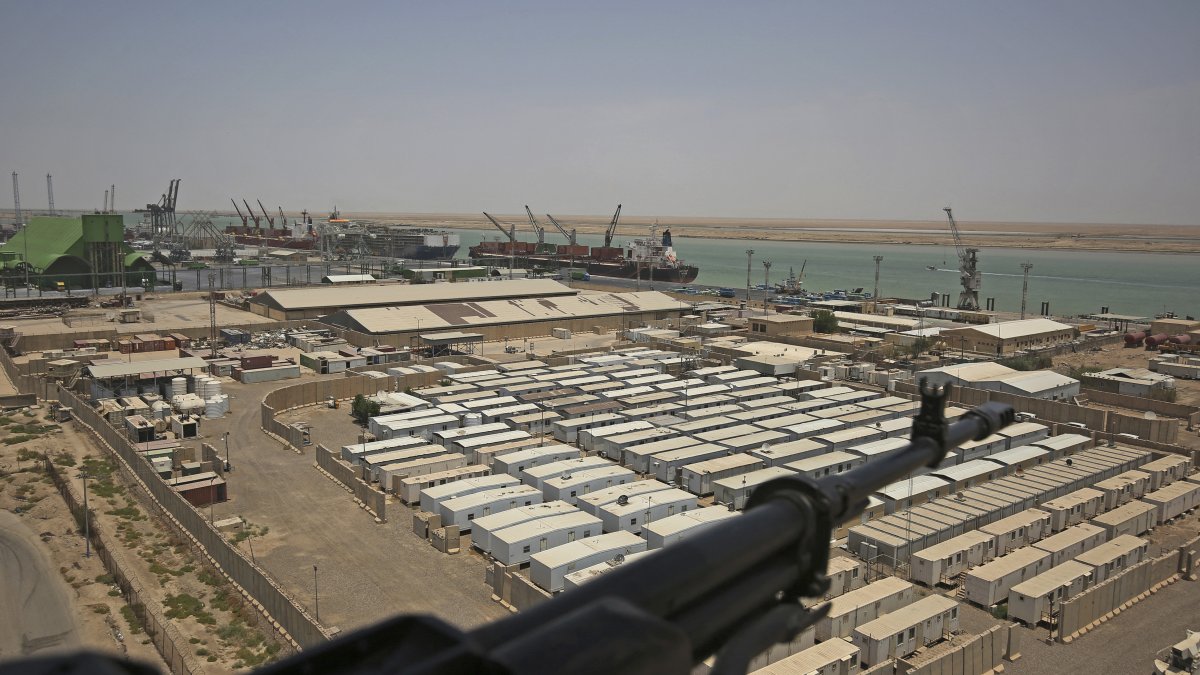 An aerial view taken during the visit of the Iraqi prime minister to the southern city of Basra shows the port of Umm Qasr, July 15, 2020. (AFP Photo)