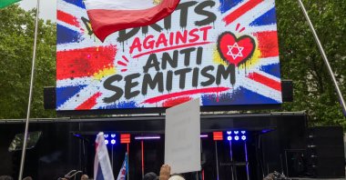 Protesters at a rally against anti-Semitism outside Downing Street, London, Britain, May 10, 2026. (EPA Photo)
