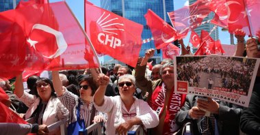 Supporters of Kemal Kılıçdaroğlu, chairman of the main opposition Republican People's Party (CHP), gather for a rally at the party's headquarters in Ankara, Türkiye, May 30, 2026. (EPA Photo)