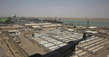 An aerial view taken during the visit of the Iraqi prime minister to the southern city of Basra shows the port of Umm Qasr, July 15, 2020. (AFP Photo)