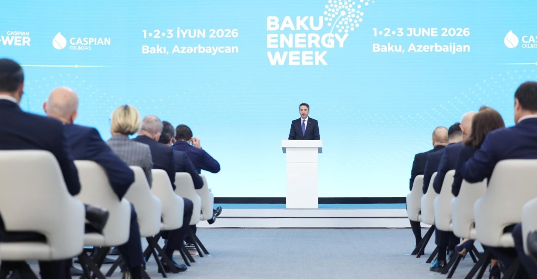 Energy and Natural Resources Minister Alparslan Bayraktar speaks at the opening ​of Baku Energy Week, Baku, Azerbaijan, June 1, 2026. (AA Photo)