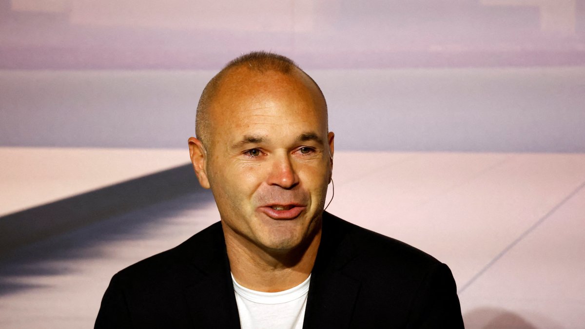 Former Barcelona and Spain footballer Andres Iniesta during a press conference, Barcelona, Spain, Oct. 8, 2024. (Reuters Photo)