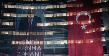 A poster featuring CHP Chair Kemal Kılıçdaroğlu with the slogan “It is time to purge” has been hung on the exterior of the CHP party headquarters, Ankara, Türkiye, May 29, 2026. (AA Photo)
