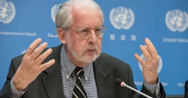 Paulo Sergio Pinheiro speaks with the U.N. press corps at U.N. Headquarters, New York, U.S., Feb. 22, 2016. (Getty Images Photo)
