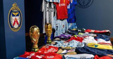 Examples of what the Toronto Police Service described as the largest seizure of counterfeit and other sports jerseys ever recorded in Canada, just days before the start of the FIFA 2026 World Cup, are displayed before a news conference, Toronto, Canada, June 1, 2026. (Reuters Photo)