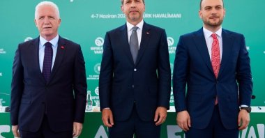 Istanbul Governor Davut Gül (L), Energy and Natural Resources Minister Alparslan Bayraktar (C), Zero Waste Foundation President Samed Ağırbaş (R), pose at the Zero Waste Festival press launch, Istanbul, Türkiye, June 2, 2026. (Photo courtesy of Zero Waste Foundation)