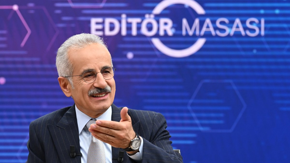 Transport and Infrastructure Minister Abdulkadir Uraloğlu gestures during an interview with Anadolu Agency (AA), Ankara, Türkiye, June 3, 2026. (AA Photo)