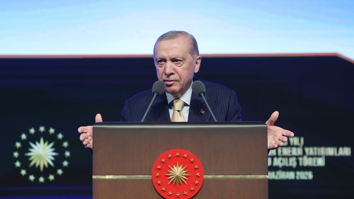 President Recep Tayyip Erdoğan speaks at the inauguration ceremony for renewable energy projects completed in 2025, Ankara, Türkiye, June 3, 2026. (AA Photo)