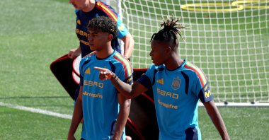 Spain's Lamine Yamal and Nico Williams during training at the Las Rozas Training Center ahead of the FIFA World Cup 2026, Las Rozas, Spain, May 31, 2026. (Reuters Photo)