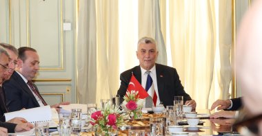 Trade Minister Ömer Bolat (C) during a meeting with French businesspeople, Paris, France, June 2, 2026. (AA Photo)