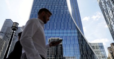 People walk past the new headquarters of the European Bank for Reconstruction and Development (EBRD), Canary Wharf, London, Britain, Sept. 14, 2023. (Reuters Photo)