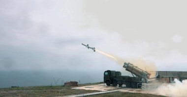 Türkiye's anti-ship missile Atmaca is fired from a mobile launcher in the country's northernmost province, Sinop, Türkiye, March 10, 2024. (DHA Photo)