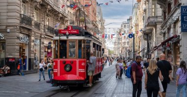 A general view of Istiklal street and the historical red tram, Istanbul, Türkiye, Sept. 17, 2023. (Shutterstock Photo)