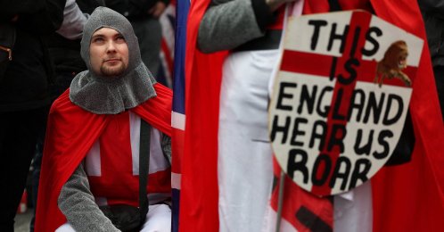 A protester wearing a costume takes part in a "Unite the Kingdom" rally organized by British anti-immigration fascist Tommy Robinson, London, Britain, May 16, 2026. (Reuters Photo)