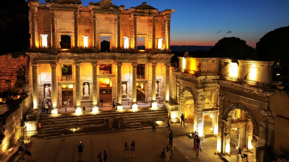 A general view of the ancient city of Ephesus after dark as part of the night museum initiative, Izmir, Türkiye, June 4, 2026. (AA Photo)