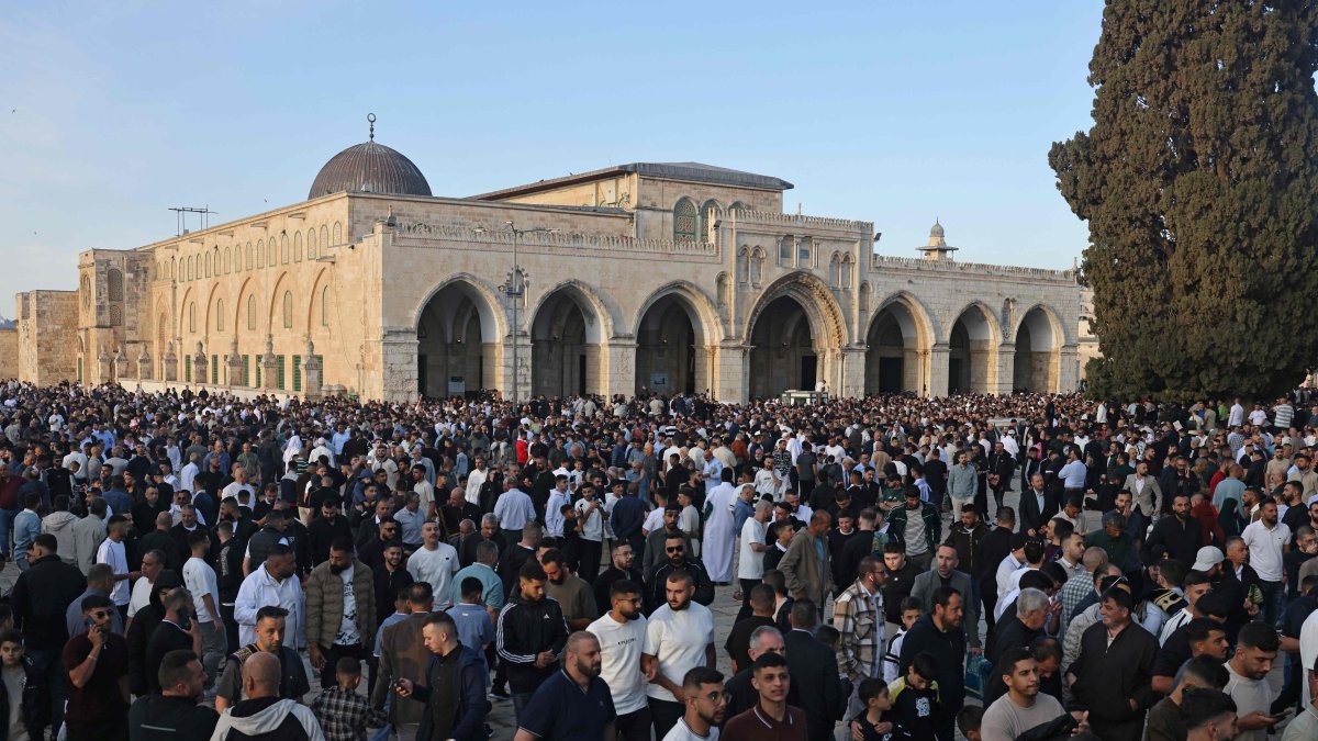 Muslim devotees gather at the Al-Aqsa Mosque compound in Jerusalem, May 27, 2026, to mark the start of Eid al-Adha, the Feast of Sacrifice. (AFP File Photo)