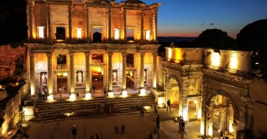 A general view of the ancient city of Ephesus after dark as part of the night museum initiative, Izmir, Türkiye, June 4, 2026. (AA Photo)