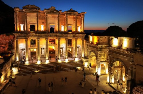 A general view of the ancient city of Ephesus after dark as part of the night museum initiative, Izmir, Türkiye, June 4, 2026. (AA Photo)