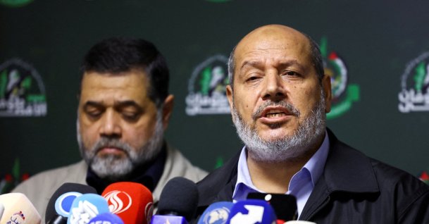 Hamas officials, Khalil Al-Hayya and Osama Hamdan, attend a news conference in Beirut, Lebanon, Nov. 21, 2023. (Reuters File Photo)