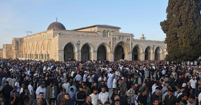 Muslim devotees gather at the Al-Aqsa Mosque compound in Jerusalem, May 27, 2026, to mark the start of Eid al-Adha, the Feast of Sacrifice. (AFP File Photo)