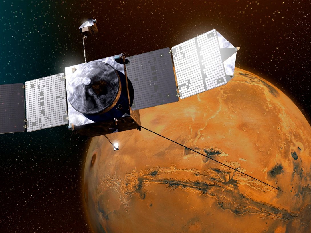 An artist’s concept of NASA’s Maven spacecraft orbiting Mars. (Reuters Photo)