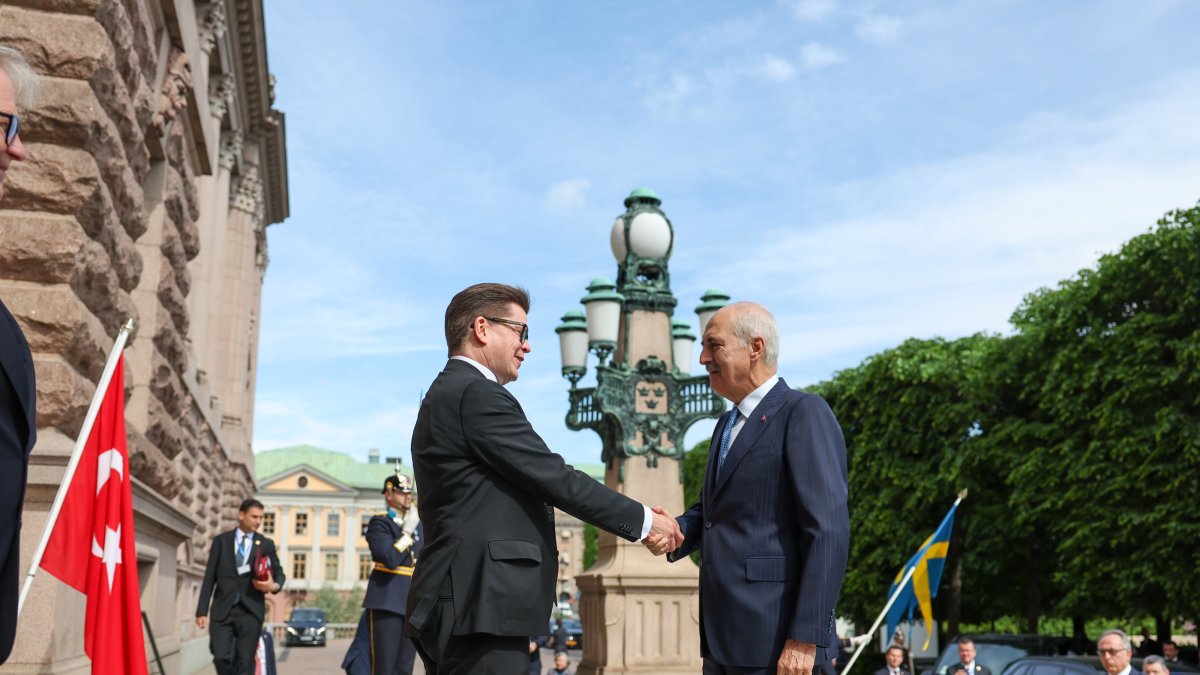 Parliament Speaker Numan Kurtulmuş meets with Swedish Parliament Speaker Andreas Norlén during an official visit to Stockholm, Sweden, June 4, 2026. (AA Photo)