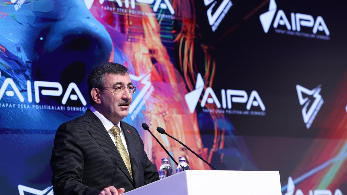 Vice President Cevdet Yılmaz speaks during the "Artificial Intelligence in the Century of Türkiye: Strategy and Vision" session at the AI Tomorrow Summit 2026, Ankara, Türkiye, June 5, 2026. (AA Photo)