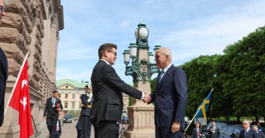 Parliament Speaker Numan Kurtulmuş meets with Swedish Parliament Speaker Andreas Norlén during an official visit to Stockholm, Sweden, June 4, 2026. (AA Photo)