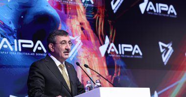 Vice President Cevdet Yılmaz speaks during the "Artificial Intelligence in the Century of Türkiye: Strategy and Vision" session at the AI Tomorrow Summit 2026, Ankara, Türkiye, June 5, 2026. (AA Photo)